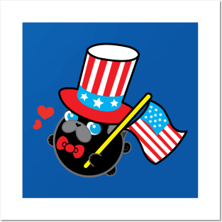 Poopy the Pug Puppy - Independence Day Posters and Art